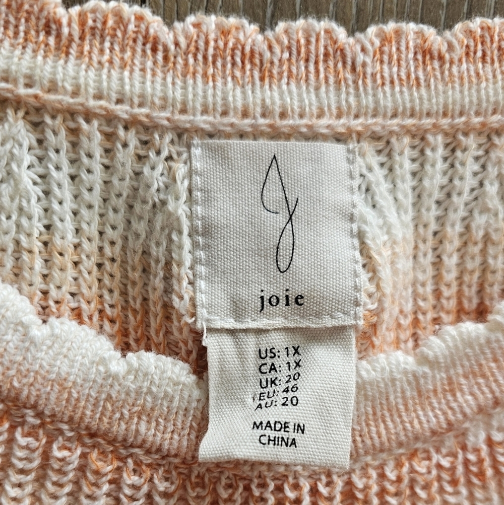 Joie Peach and Cream Knit 100% Cotton Camisole Tank Top Scalloped Edges Plus - Picture 3 of 5